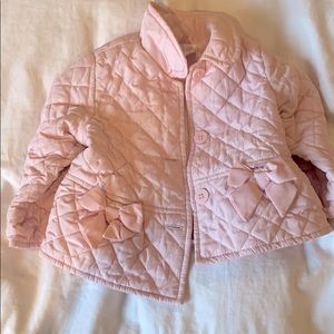 Girls 12mos light pink quilted jacket with bows